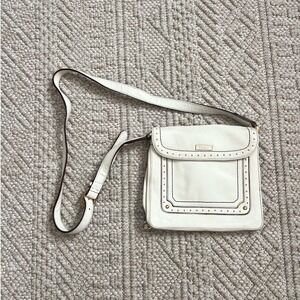 Cole Haan White Leather Studded Crossbody Bag Gold Hardware Slim Messenger
